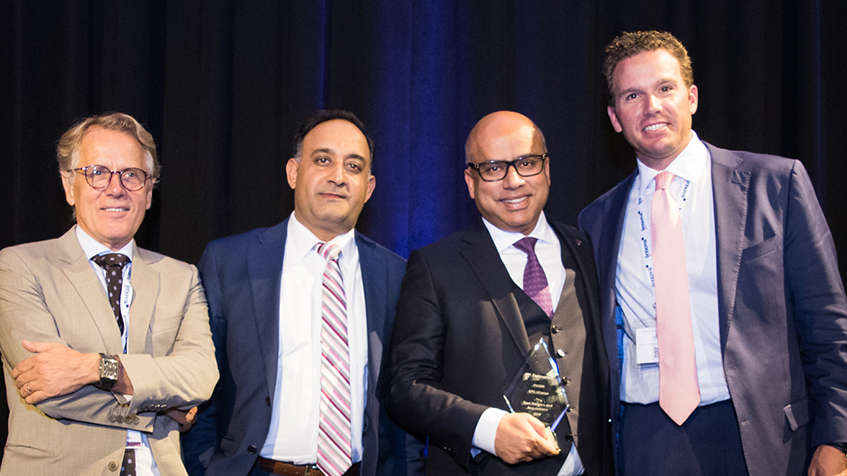 Image Caption: Pictured receiving the ‘Best Mergers and Acquisitions’ award at the Awards for Steel Excellence in New York City are the GFG Alliance top management team in the USA (L-R) Michael Setterdahl, CEO, Vikrant Sharma, Global Development Director, Sanjeev Gupta Executive Chairman, and Grant Quasha, Chief Investment Officer.